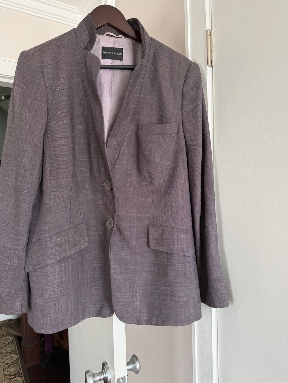 Rena Lange Lavender-Grey Two-Button silk wool Blazer women 16